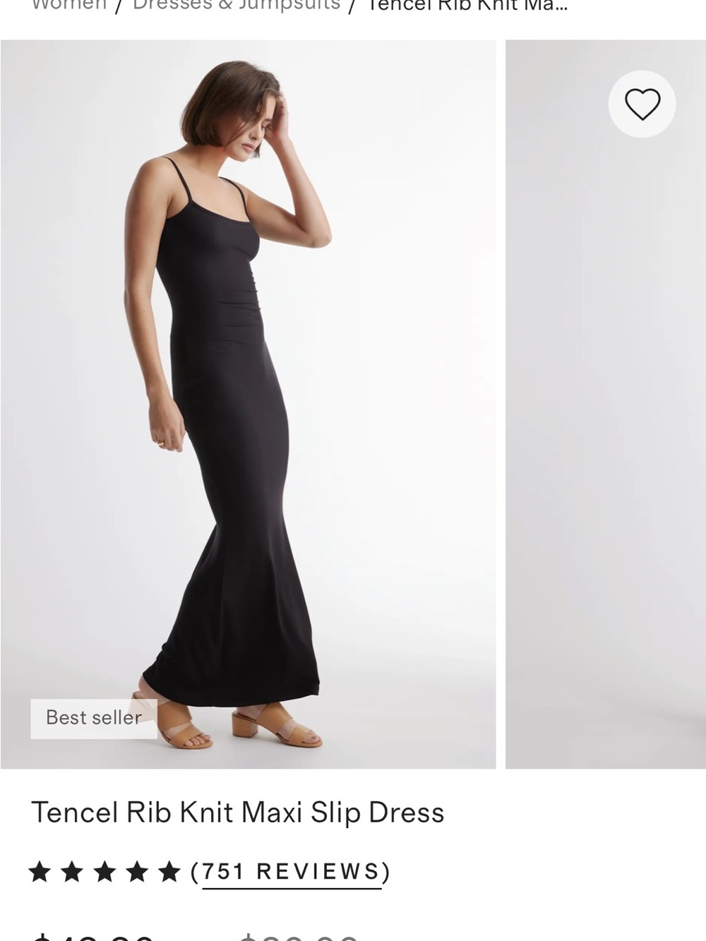 NWT Quince Black Tencel Rib Knit Maxi Slip Dress